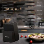 Astercook Kitchen Knife Set, 14 Pcs Knives Block Set with Built-in Sharpener, Healthy Anti-Rust Coating & German Stainless Steel Knife Set, Dishwasher Safe Black - Image 2