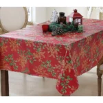 Newbridge Red Golden Holly and Berry Christmas 52 x 52 inch Square Vinyl Flannel Backed Tablecloth - Image 2