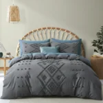 Queen Duvet Cover, Soft Bedding Set for All Seasons, Comforter Set, Boho Embroidery, Multi Colors & Sizes Available(Gray, 3 Pcs, 90"x 90")